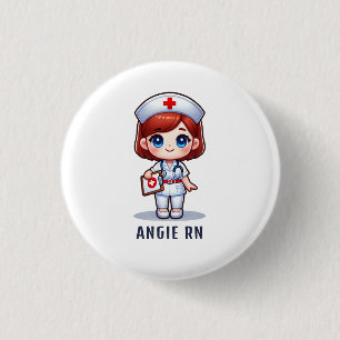 Cute Manga Redhead Nurse Caricature Personalised 3 Cm Round Badge