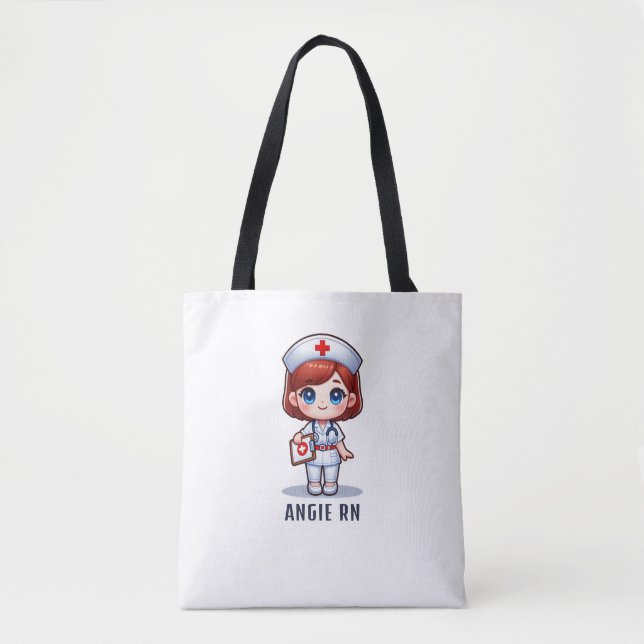 Cute Manga Redhead Nurse Caricature Personalised Tote Bag (Front)