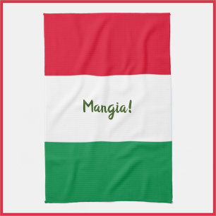 Cute Mangia! Red White and Green Italian Flag  Tea Towel