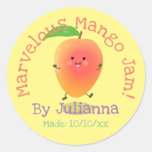 Cute mango jam preserve cartoon illustration label