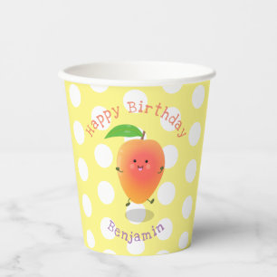 Cute mango yellow personalised cartoon birthday paper cups