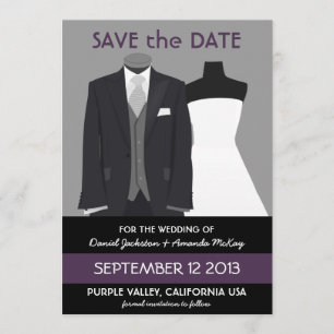 Cute Mannequin Save the Date Purple Wedding