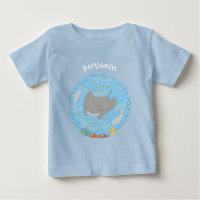 Cute manta ray and bubbles cartoon illustration