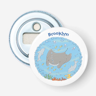 Cute manta ray and bubbles cartoon illustration bottle opener