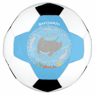 Cute manta ray and bubbles cartoon illustration football