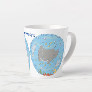 Cute manta ray and bubbles cartoon illustration latte mug