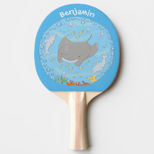 Cute manta ray and bubbles cartoon illustration ping pong paddle