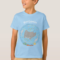 Cute manta ray and bubbles cartoon illustration