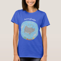 Cute manta ray and bubbles cartoon illustration