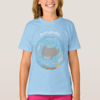 Cute manta ray and bubbles cartoon illustration