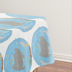 Cute manta ray and bubbles cartoon illustration tablecloth