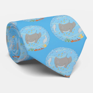 Cute manta ray and bubbles cartoon illustration tie