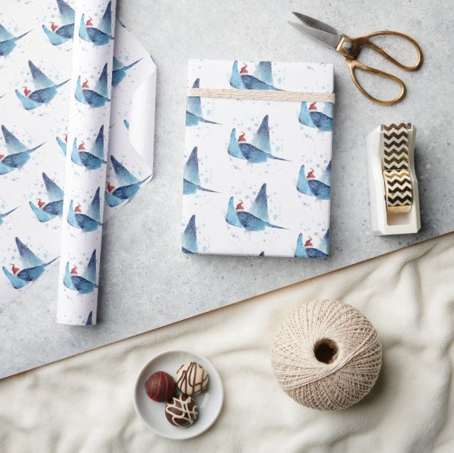 Cute Manta Ray Seas and Greetings Christmas Wrapping Paper (Crafts)