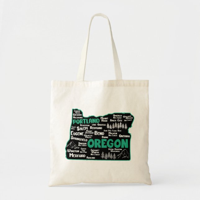 Cute map of Oregon, Portland, Salem, Eugene, Tote Bag (Front)