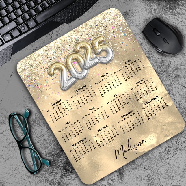 Cute marble art gold faux glitter 2025 calendar  mouse mat (Creator Uploaded)