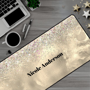 Cute marble art gold faux glitter desk mat