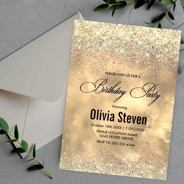 Cute marble art gold faux glitter monogram invitation (Creator Uploaded)