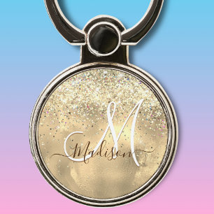 Cute marble art gold faux glitter monogram phone ring stand