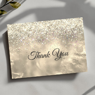 Cute marble art gold faux glitter thank you card