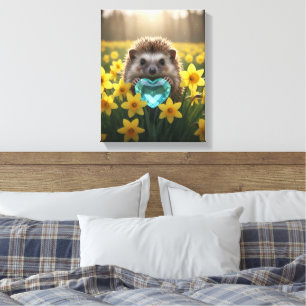 Cute March Hedgehog with Aquamarine Heart Canvas Print