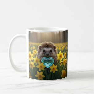 Cute March Hedgehog with Aquamarine Heart Coffee Mug