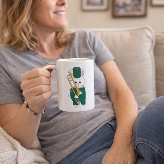 Cute Marching Band Bunny Trombone Green Gold Coffee Mug