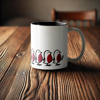 Cute Marching Robins Simple Bird Line Drawing Two-Tone Coffee Mug