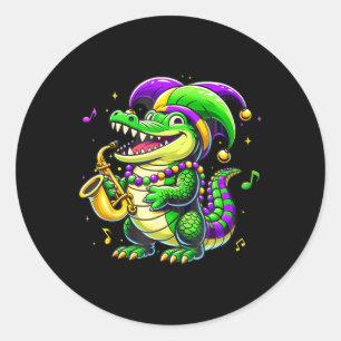 Cute Mardi Gras Alligator Jester Hat Carnival Para Classic Round Sticker