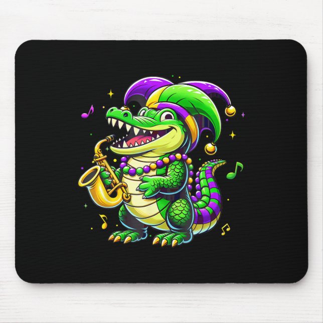 Cute Mardi Gras Alligator Jester Hat Carnival Para Mouse Mat (Front)