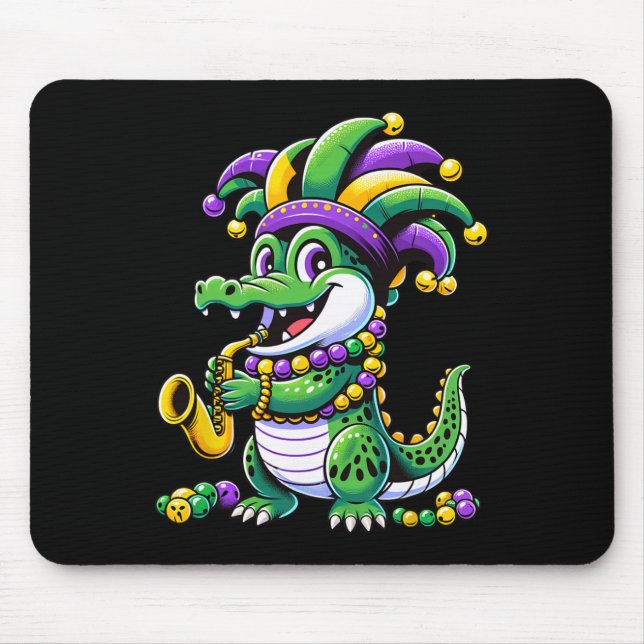 Cute Mardi Gras Alligator Jester Hat Carnival Para Mouse Mat (Front)