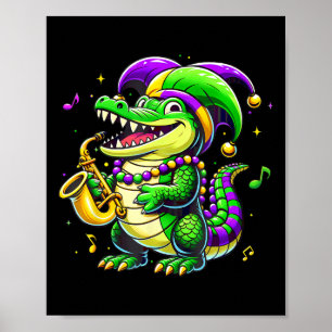 Cute Mardi Gras Alligator Jester Hat Carnival Para Poster