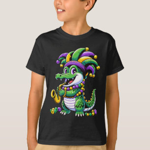 Cute Mardi Gras Alligator Jester Hat Carnival Para T-Shirt