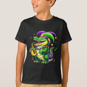 Cute Mardi Gras Alligator Jester Hat Carnival Para T-Shirt
