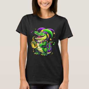 Cute Mardi Gras Alligator Jester Hat Carnival Para T-Shirt
