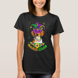 Cute Mardi Gras Beagle Dog Dad Dog Mum Mask Beads T-Shirt