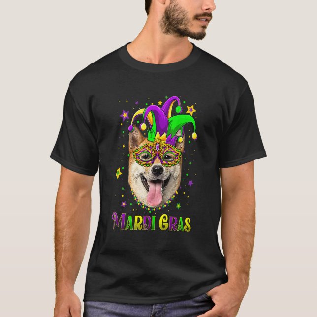 Cute Mardi Gras Carnival Shiba Inu Dog Mardi Gras T-Shirt (Front)