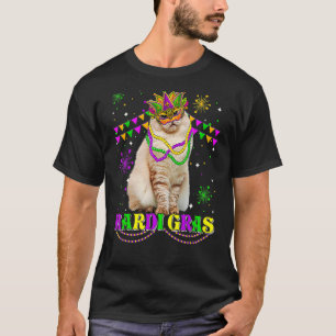 Cute Mardi Gras Cat Siberian Mask Beads Festival T-Shirt