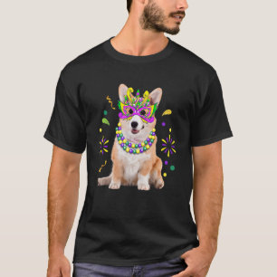 Cute Mardi Gras Corgi With Mask And Beads Dog T-Shirt