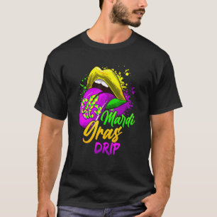 Cute Mardi Gras Dripping Lips Mardi Gras Drip T-Shirt