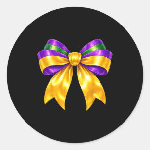 Cute Mardi Gras Fat Coquette Bow Tuesday Kids Girl Classic Round Sticker