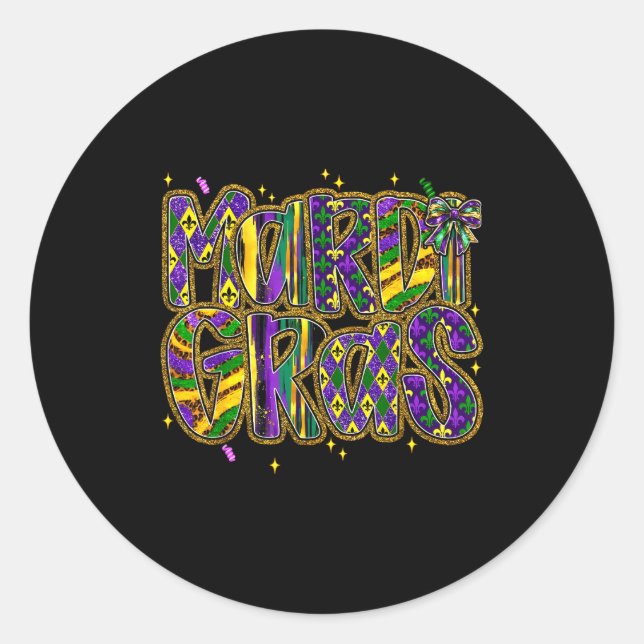 Cute Mardi Gras Fat Coquette Bow Tuesday Kids Girl Classic Round Sticker (Front)