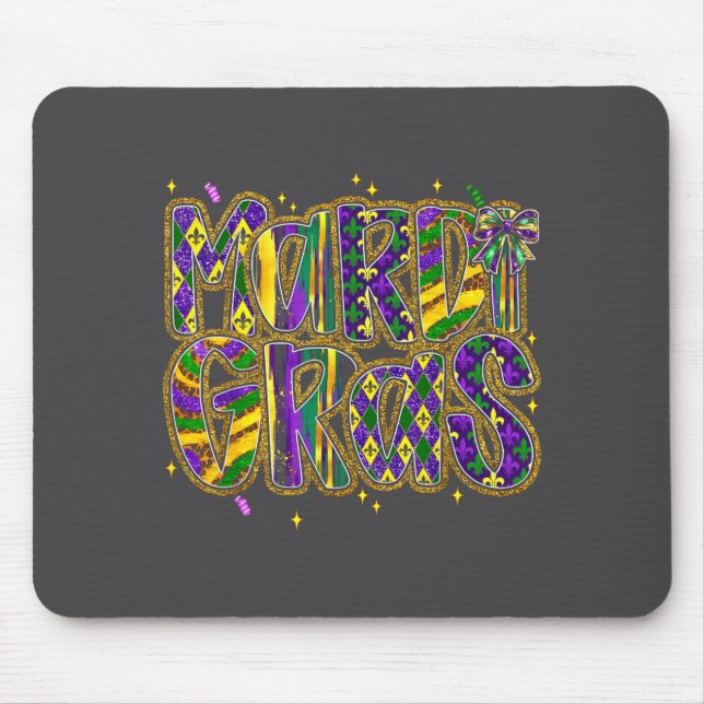 Cute Mardi Gras Fat Coquette Bow Tuesday Kids Girl Mouse Mat (Front)