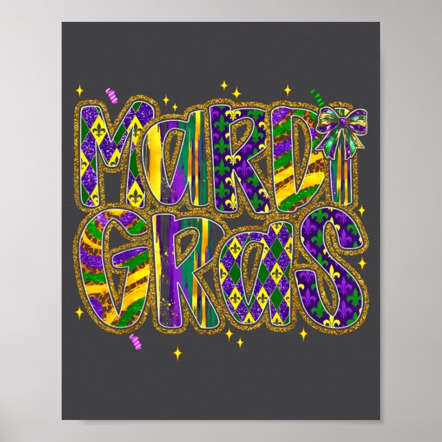 Cute Mardi Gras Fat Coquette Bow Tuesday Kids Girl Poster (Front)