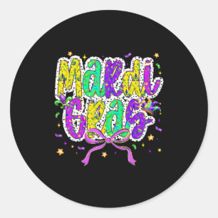 Cute Mardi Gras Fat Tuesday Coquette Bow Kids Girl Classic Round Sticker