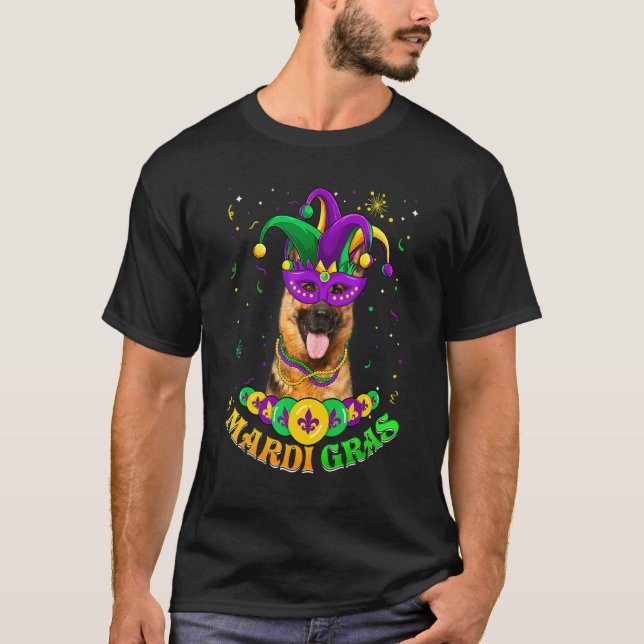 Cute Mardi Gras German Shepherd Dog Dad Dog Mom Ma T-Shirt (Front)