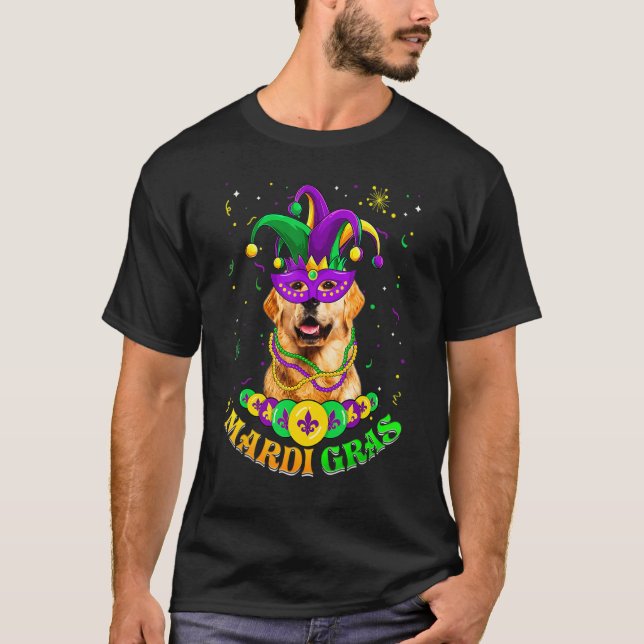 Cute Mardi Gras Golden Retriever Dog Dad Dog Mom M T-Shirt (Front)