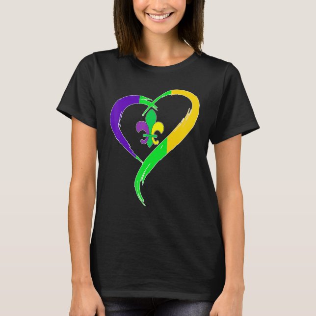 Cute Mardi Gras Heart Funny Fleur-De-Lis Mardi Gra T-Shirt (Front)