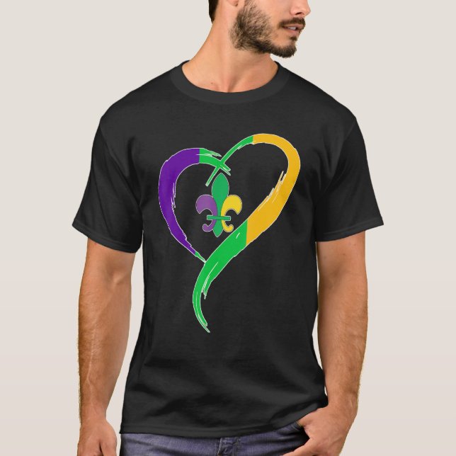 Cute Mardi Gras Heart Funny Fleur-De-Lis Mardi Gra T-Shirt (Front)