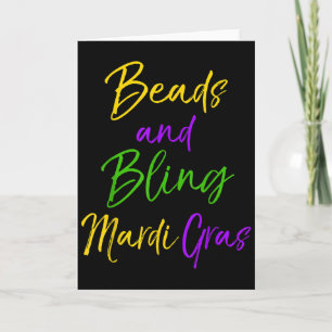 Cute Mardi Gras Party Quote Gift Beads And Bling M Card
