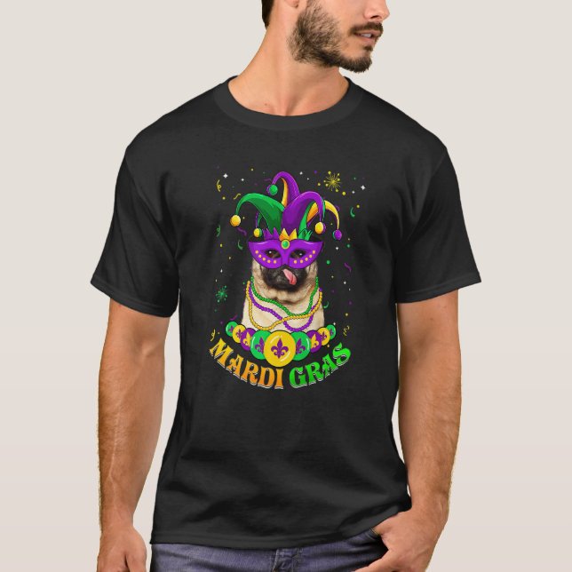 Cute Mardi Gras Pug Dog Dad Dog Mom Mask Beads Pre T-Shirt (Front)